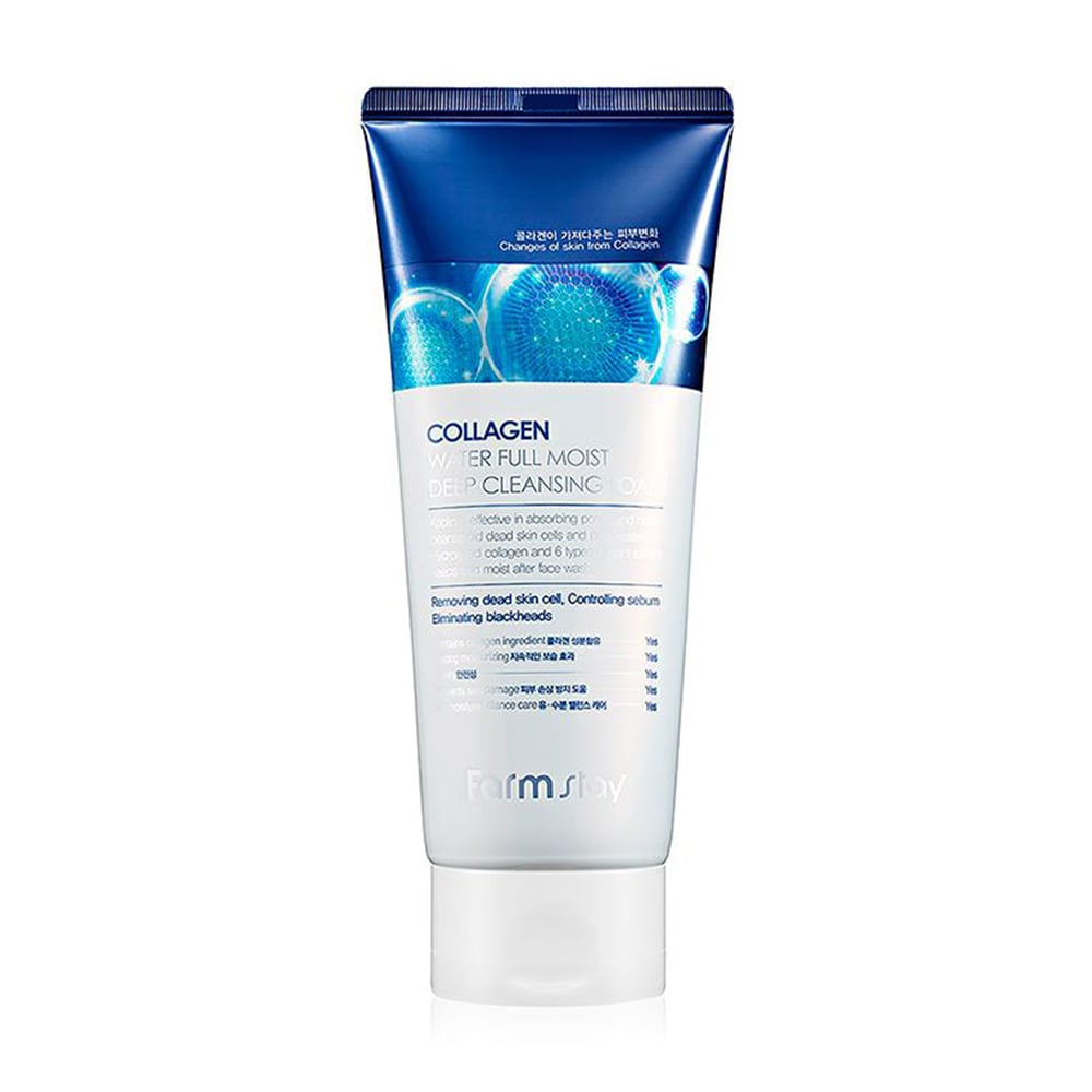 Уцінка! Антивікова зволожувальна пінка для вмивання FarmStay Collagen Water Full Moist Deep Cleansing Foam з колагеном, 180 мл